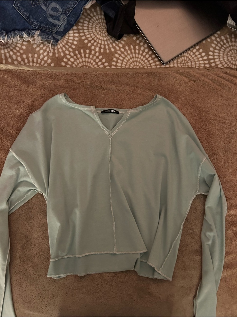 Papermoon Light Sage Long-Sleeve Seam Detail Top
